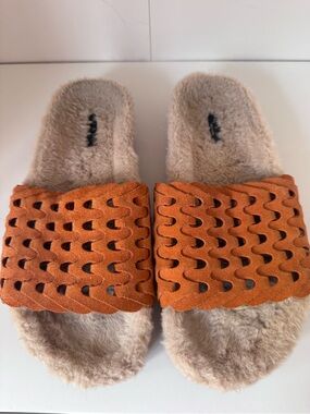 Rag and Bone Suede Faux-Shearling Women’s Slip-On Slide in Rust Orange 36/6-6.5